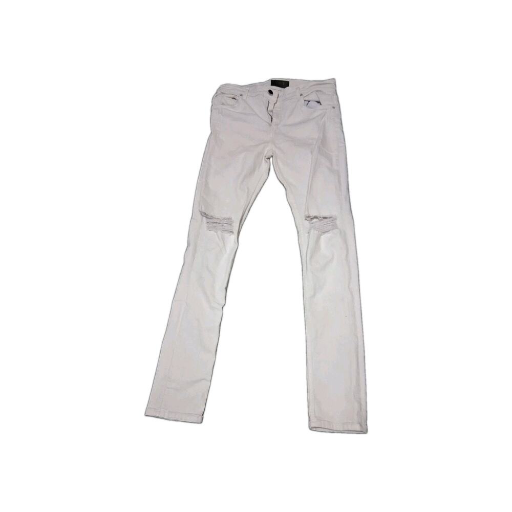 ORO Los Angeles Mens Distressed Skinny Jeans White Ripped Knee Stretch Denim